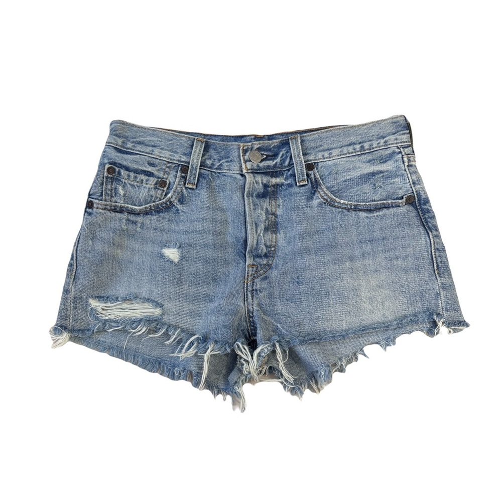 Levi's Light Blue 501 Frayed Jean Shorts Mid Rise Size 27
